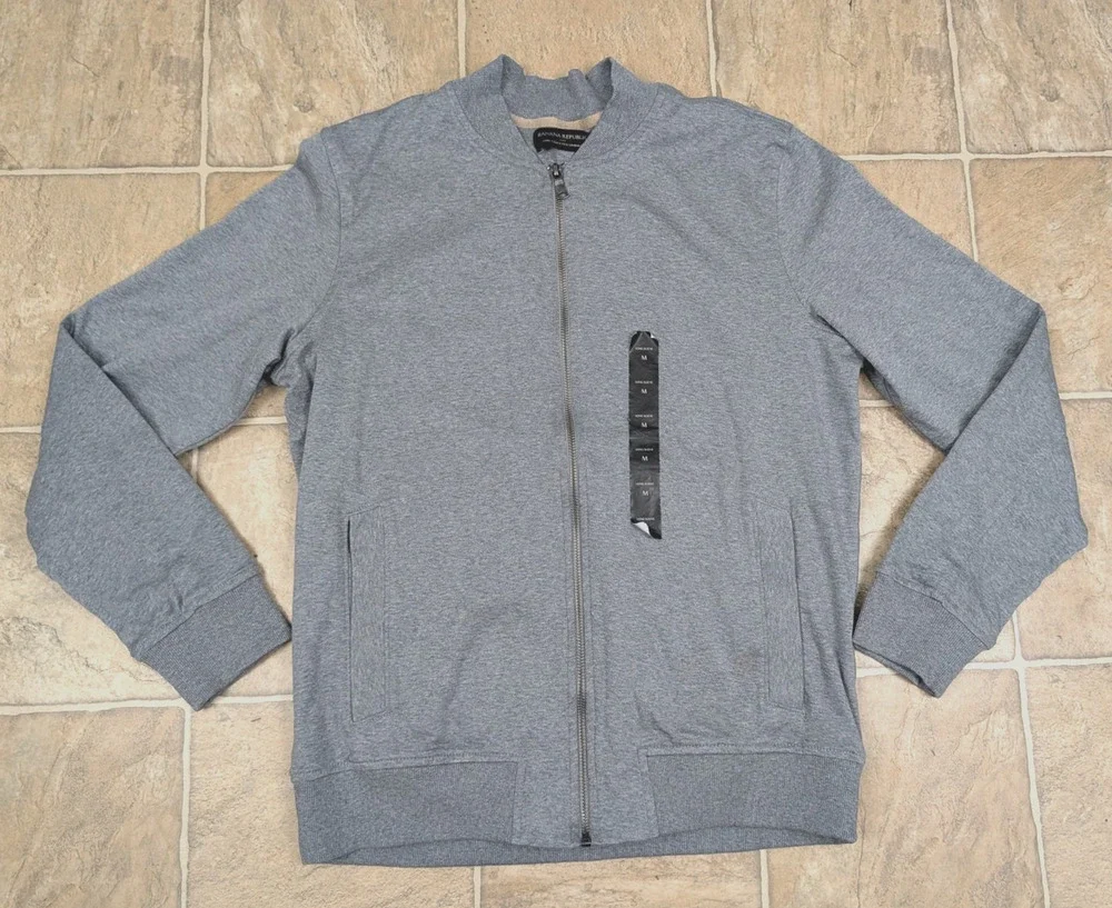 NWOT Banana Republic sz M Bomber Jacket gray zips knit stretchy men 0257